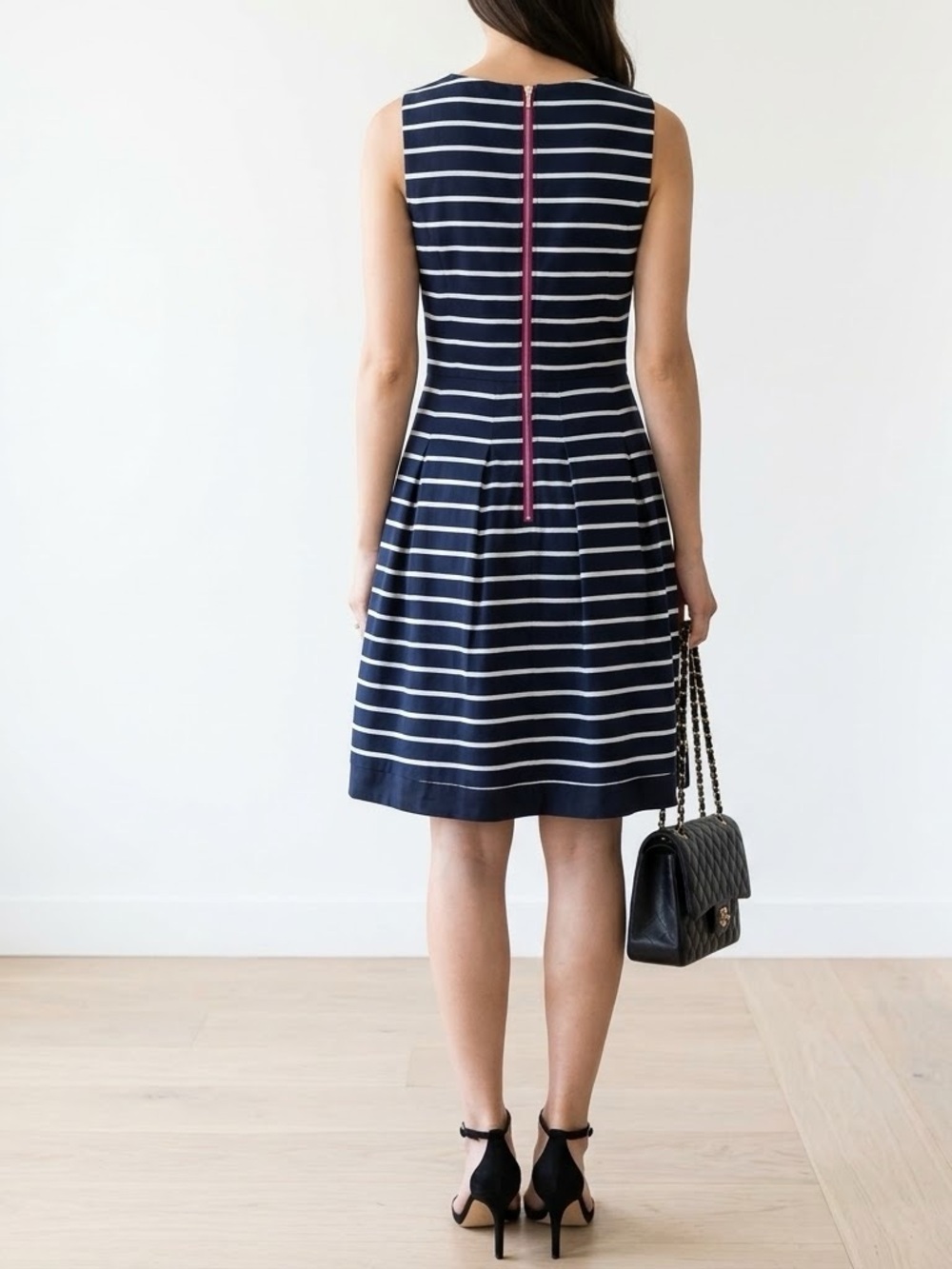 Tommy Hilfiger Navy and White Striped Sleeveless Midi Dress size 6
